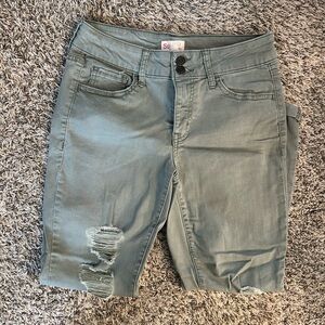 So Olive Green Distressed Denim Skinny Jeans